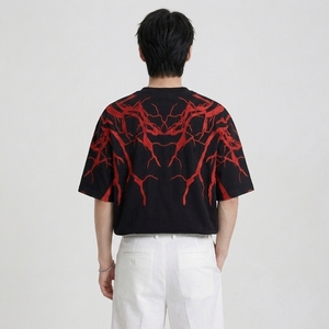 Camiseta de Hombre Personalizada OEM, Premium, 100% Algodón, Oversize, Hombros Caídos, Estampado Gráfico, Cuello Redondo, Manga Corta, Informal, Tejida - Product Image 2