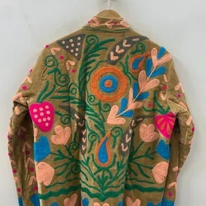 Velvet Floral Suzani Embroidered Jacket Uzbek Folk Festival Coat with Cotton Filling for Bomber <b>Duster</b> Outerwear At Cheap Price - Product Image 3