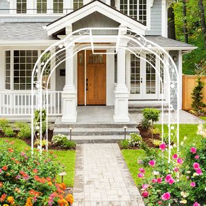 Arche de jardin en métal blanc crème L74.4 x H98.4, treillis extérieur pour plantes grimpantes et arche de mariage pour roses - Product Image 5