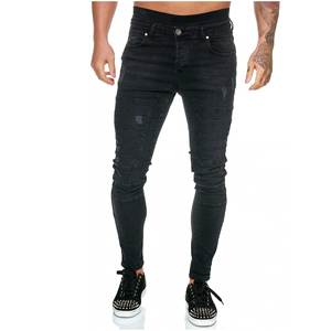 Jean moto taille haute délavé pour homme avec rivets et braguette boutonnée en denim de coton mi-lourd style automne - Product Image 4
