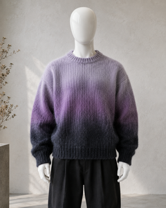 Pull en mohair tricoté ombré pour homme KP International, en laine et acrylique, à rayures, anti-plis, manches standard, coupe classique, pour l'hiver - Product Image 4