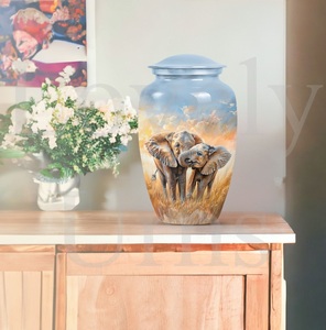 Elephant family tribute cremation urn for adult ash <b>conservation</b> memorial keepsake decorative remembrance vessel - Product Image 2