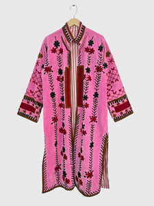 Chaqueta de Terciopelo para Mujer Talla Grande, Cuello Mao, Manga Larga, Bordado Floral a Mano, Abrigo Largo para Primavera - Product Image 1