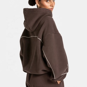 Sudadera con capucha oversize de algodón y felpa para mujer, unisex, estilo casual, holgada, con ribetes, tipo boyfriend, de fábrica. - Product Image 2