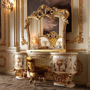 Juego de Dormitorio Clásico de Lujo Honeyrose Hotel Royal Gold, Cabecera Tapizada, Madera de Caoba Sólida, Estilo Europeo - Product Image 6