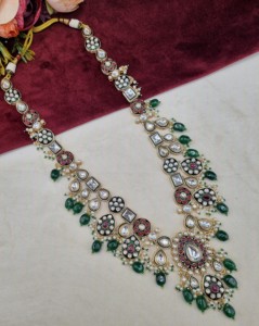 Royal Long Kundan Stone <b>Necklace</b> Set With Earrings And Mangtika For Wedding Reception Festive Wear Ethnic Jewellery Manufacturer - Product Image 2