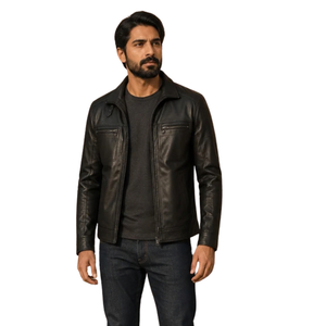 1. Chaqueta de Motociclista de Cuero Vintage para Hombre, con Cuello Alto, Cierre Completo con Cremallera, Múltiples Bolsillos, Estilo Casual para Motociclistas, Moda para Exteriores - Product Image 3
