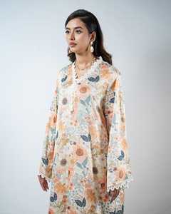 Robe Kaftan à Imprimé Floral pour Femmes, Vente en Gros, OEM ODM, Bordure en Dentelle au Crochet, Col en V, Manches 3/4, Tunique, Fabricant en Gros - Product Image 3