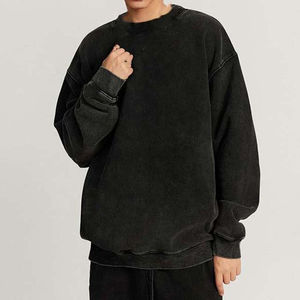 Sweat-shirts pour hommes sur mesure, délavés à l'acide, style basique, épaules tombantes, style urbain, avec boutons, hiver, prix abordable, OEM - Product Image 4