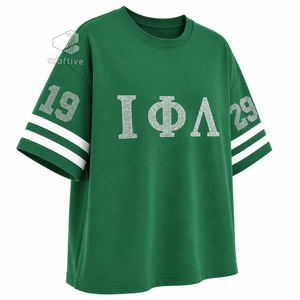 เสื้อยืดสตรี Iota Phi Lambda ประดับเพชรเทียม สีเขียวขาว ลายตัวอักษรกรีก คอกลม แขนลายทาง เสื้อยืดลำลองลายกราฟิก - Product Image 2