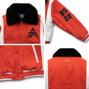 Veste universitaire unisexe rouge et blanche avec col en fausse fourrure, boutons sur le devant, coupe-vent, hiver, décontractée, en toile de coton épaisse - Product Image 4