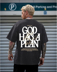 เสื้อยืดโอเวอร์ไซส์ลายกราฟิกแนววินเทจ ผ้าฝ้ายฟอกสีสไตล์สตรีทแวร์สำหรับผู้ชาย เสื้อยืดพิมพ์ลายคริสเตียนแบบฟอกสี เสื้อยืดผ้าฝ้ายเนื้อหนา - Product Image 4
