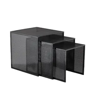 Ensemble de 3 Tables latérales en maille de métal, noir, pour décoration de la maison, salon, maille revêtue