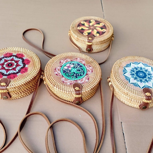 Vietnam Round Rattan Bali <b>Bags</b> With Leather Handle For DIY Customization And Personalized Purse Art 99 Gold Data - Product Image 3