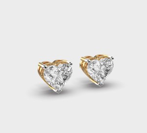 IGI Certified Heart Cut Lab Grown Diamond Stud <b>Earrings</b> 9K Rose / Yellow / White Gold Solitaire Heart Diamond <b>Earrings</b> - Product Image 2