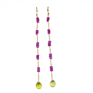 Boucles d'oreilles plaquées or avec perles d'améthyste et cristal en forme de goutte d'eau pour femmes, bijoux de fête de style bohème - Product Image 1
