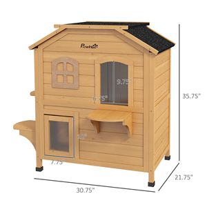 Casetta Classica per Gatti a 2 Piani da Esterno con Porta di Fuga, Design Rettangolare, 4 Piattaforme, Stile Naturale, in Legno di Abete, Rifugio per Gatti Randagi, Tetto in Asfalto - Product Image 3