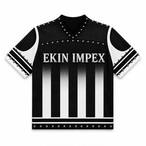 Maillot de football premium pour homme noir et blanc à clous |   Vêtements de sport en maille personnalisés avec des strass, 100% polyester, uni - Product Image 1