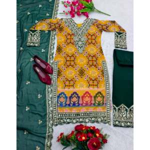 Conjunto de ropa de fiesta de diseñador para mujer con hermosa parte superior Dupatta-Sarara para un aspecto elegante - Product Image 4