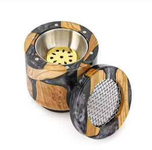 American Style Wood And Resin Sandalwood Bakhoor Burner With Metal Insert And Mesh Lid Aromatic <b>Diffuser</b> All-Season Use - Product Image 3