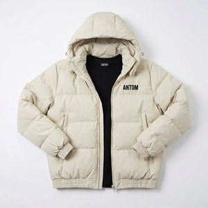 Mens Padded Puffer Jacket <b>with</b> Embroidery Front logo Warm Insulated <b>Hooded</b> <b>Winter</b> <b>Coat</b> Windproof Outerwear for Cold Weather - Product Image 1