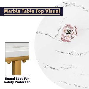"Mecor Modern <b>Round</b> <b>Side</b> <b>Table</b> with Faux Marble Top and <b>Gold</b> Metal Legs for Living Room" - Product Image 6
