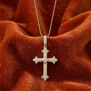 Colgante de Cruz de Moissanita Tono Oro, Collar con Dijes Estilo Hip Hop Iced Out, Joyería Religiosa de Lujo, Regalo Impresionante para Hombres - Product Image 1