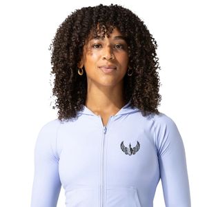 Women's Light Blue Full Zip Performance Hoodie Long Sleeve Stretch Gym <b>Workout</b> Running Fitness Activewear Lightweight <b>Jacket</b> - Product Image 2