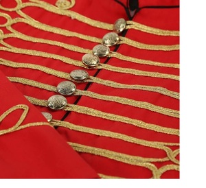 Chaqueta de algodón estilo Hussar Steampunk Gótico en rojo y dorado con logotipo personalizado para festivales de música - Todas las tallas - Product Image 3