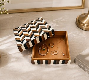 Boîte décorative artisanale en os incrusté, organisateur de rangement haut de gamme, coffret cadeau de luxe pour boutiques, vente au détail et décoration intérieure - Product Image 1