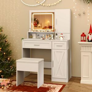 <b>Makeup</b> <b>Vanity</b> Desk with Mirror and Lights Dressing Table and Stool Set - Product Image 1