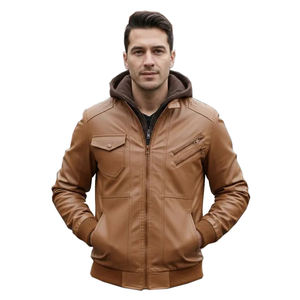 Chaqueta de Cuero Genuino para Hombre, Diseño Unisex con Bloques de Color, Cuello Alto, Invierno, Alta Calidad, Venta al Por Mayor - Product Image 2