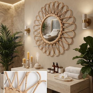 Miroir mural en bambou fait main AG Elements, cadre en rotin, sans électricité, miroir décoratif pour salle de bain, salon, chambre, hôtel - Product Image 4