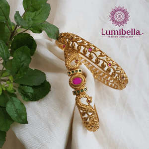 24K Gold Plated <b>Copper</b> Peacock <b>Bangles</b> Bracelet Set 2x6 - Product Image 3