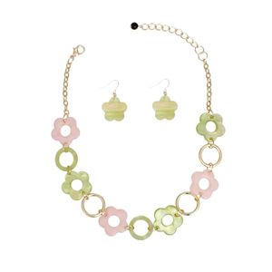 Collier à fleurs marbrées rose et vert pour femmes, bijoux élégants à la mode, collier à chaîne florale, cadeau pour soirée - Product Image 4