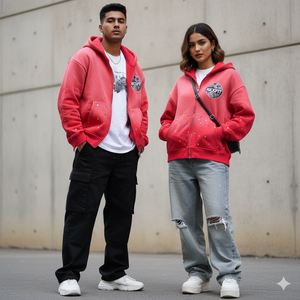 Sudaderas con Capucha y Cremallera con Logotipo Serigrafiado Efecto Desgastado, Personalizadas con Pedrería, de Alta Calidad, con Hombros Caídos, para Hombre - Product Image 4