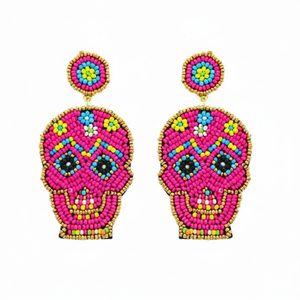 Nouveauté 2026 Boucles d'oreilles pendantes crâne brodées à la main et perlées, Bijoux fantaisie délicats et tendance, Idéales pour les fêtes d'Halloween et les cadeaux - Product Image 4