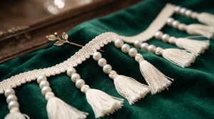 Bordure en coton à franges avec trois perles pour rideaux et décoration intérieure - Product Image 3