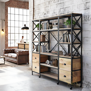 Librería con marco de metal y cajones de madera maciza para hostelería y uso comercial a precio de mercado razonable - Product Image 1