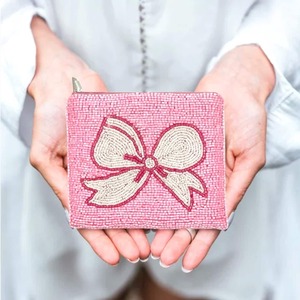 Portefeuille miniature en toile brodée de perles de graines faites à la main, pochette à fermeture éclair personnalisée, sangle de chaîne détachable, design à nœud, porte-monnaie en perles unisexe - Product Image 3