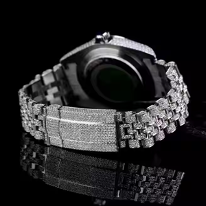High Quality Bling Fully Iced VVS Moissanite Diamond Monochrome <b>Wrist</b> <b>Watch</b> Date Stainless Steel Quartz Glass Indian Supplier - Product Image 2