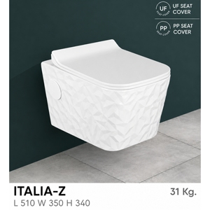 WC suspendu ITALIA-Z, design minimaliste, cuvette carrée en céramique monobloc, réservoir encastré, chasse d'eau par siphon S/P, 250 mm - Product Image 2