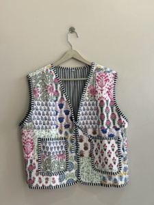 Veste matelassée en coton patchwork réversible pour femme, gilet - Product Image 2
