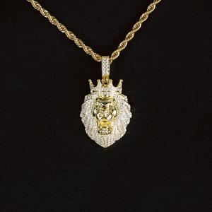Men's 22k Gold Plated Lion Head Pendant Necklace With Moissanite Stones <b>Rope</b> <b>Chain</b> Hiphop Style Everyday Wear - Product Image 4