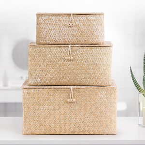 Seagrass straw <b>foldable</b> clothing storage box handmade weaving organizer boxes fast delivery - Product Image 1