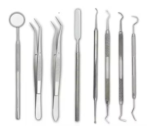 Kit professionnel de 8 instruments de diagnostic dentaire |   Ensemble d'examen dentaire en acier inoxydable avec miroir buccal, sonde et pince - Product Image 1