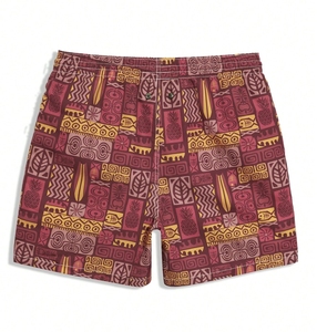 Geometric Print Drawstring Waist Pocket Casual Beach Shorts Holiday / Vacation / Beach / Hawaii / Tropical / Swim / <b>Bathing</b> - Product Image 2