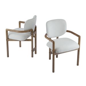 Set of 2 White Upholstered <b>Arm</b> <b>Dining</b> <b>Chairs</b> 300 LBS Weight Capacity Rubber Wood Accent <b>Chairs</b> Comfortable White Fabric Seating - Product Image 5