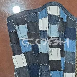 Corset en jean patchwork en gros |   Top bustier en jean sans bretelles - Product Image 5