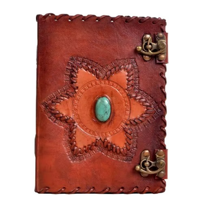 Handmade New Genuine Antique Single Stone Leather Journal with Star Shape Saddle <b>Stitching</b> Spiral Binding Custom Color <b>Gift</b> - Product Image 2